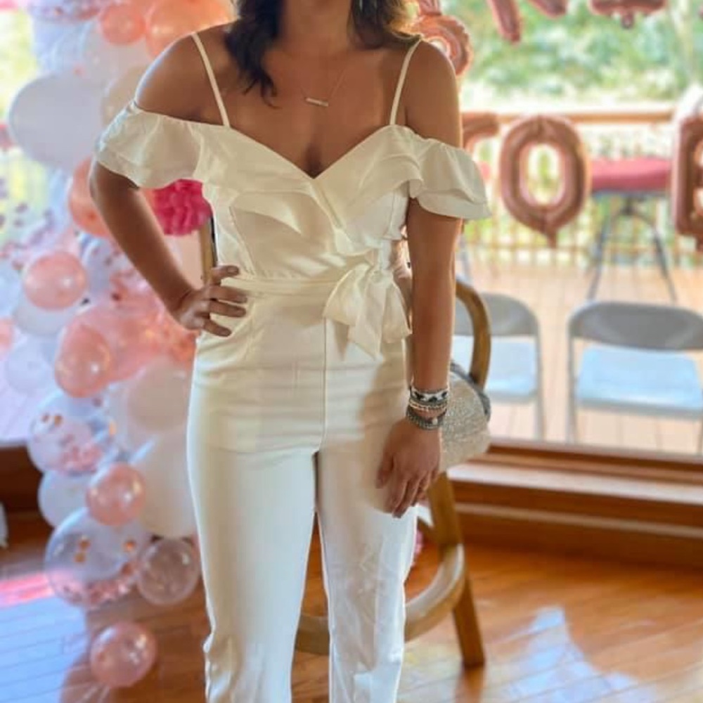 White ruffle sleeve jumpsuit
